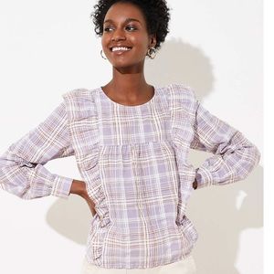 NWT Loft plaid ruffle cropped blouse Large